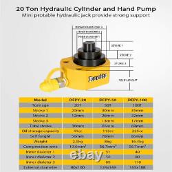 20 Ton 1.18 Low Profile Hydraulic Ram Jack Cylinder & CP-180 Hand Pump Sets