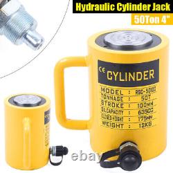 50 Ton 4 Stroke Hydraulic Cylinder Ram Jack Single Acting Lifting Ram Yellow NEW