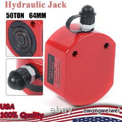50T Hydraulic Cylinder Jack 2.52 Stroke Ram Low Profile Flat Lift Cylinder 64mm