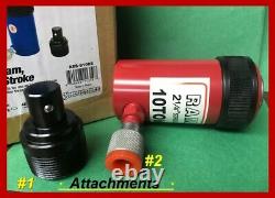 AES Short 10 Ton Ram 2 1/4 Stroke Hydraulic Jack, AES81002 with 2 attachments