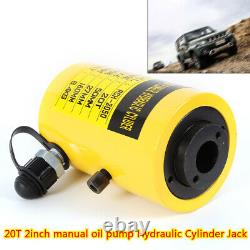 20T Hydraulic Hollow Hole Cylinder Jack Plunger Ram Manual Oil Pump 44000LBS NEW 