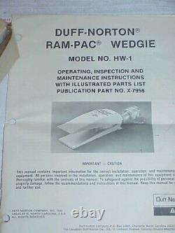 Duff Norton Hw-1 Ram Pac Wedgie Cylindre Hydraulique 3/4 Ton 3-3/4 Max Ouvert Nos