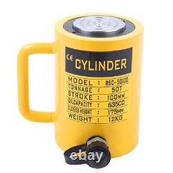 Vérin hydraulique à cylindre à quatre temps, cric à piston simple effet, levage de 50 tonnes, jaune, modèle américain.