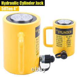 Vérin hydraulique à cylindre à quatre temps, cric à piston simple effet, levage de 50 tonnes, jaune, modèle américain.